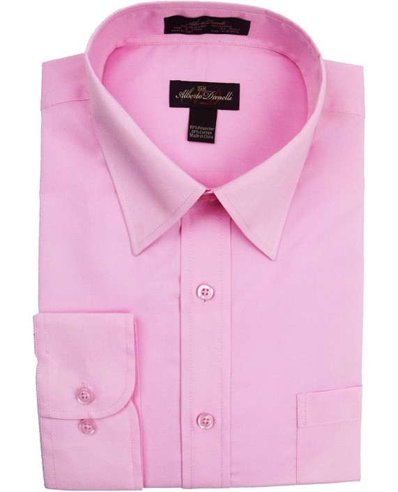 Alberto Danelli Men's Solid Long Sleeve Dress Shirt Blush Large 16-16.5 Neck 34 35 Sleeve at Men’s Clothing store