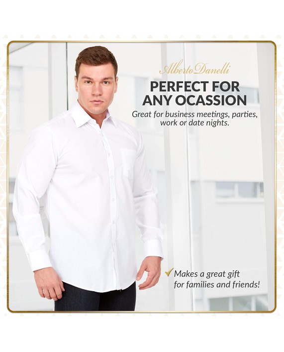 Alberto Danelli Men's Solid Long Sleeve Dress Shirt White Small 14-14.5 Neck 32 33 Sleeve at Men’s Clothing store