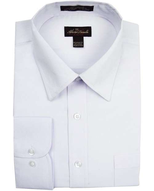 Alberto Danelli Men's Solid Long Sleeve Dress Shirt White Small 14-14.5 Neck 32 33 Sleeve at  Men’s Clothing store