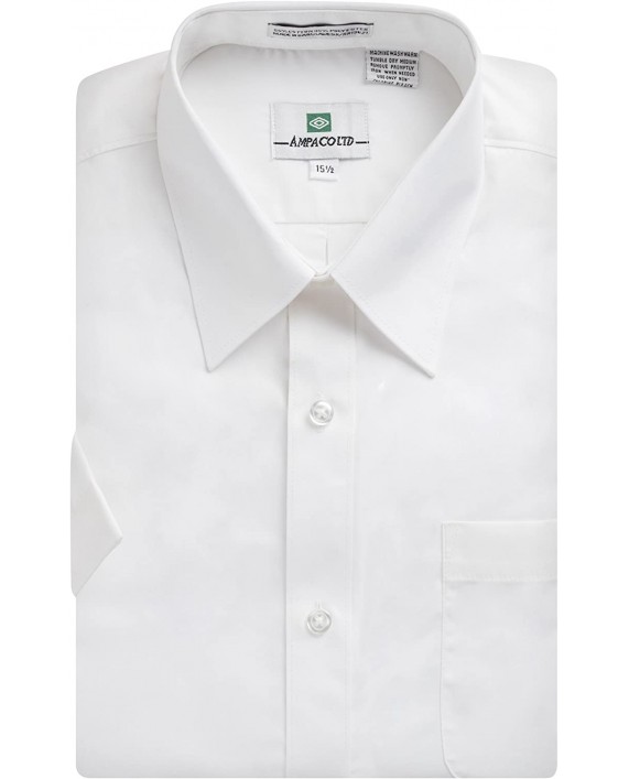 Ampaco Men's Regular Fit Short Sleeve Easy Care Solid White Dress Shirt at Men’s Clothing store