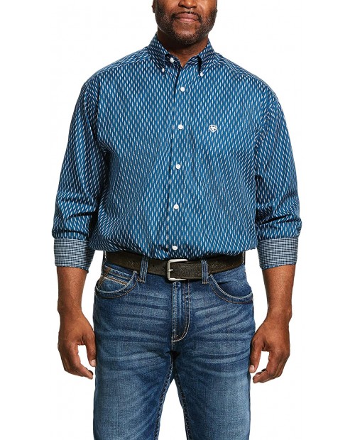 ARIAT Men's Wrinkle Free Miramar Print Classic Fit Shirt Deep Petroleum Size X-Small