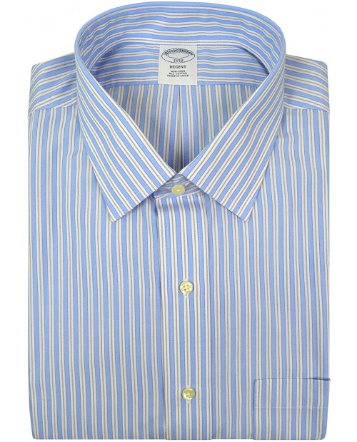 Brook Brothers Mens Regent Fit 60090 All Cotton Non Iron Dress Shirt Light Blue Striped at Men’s Clothing store