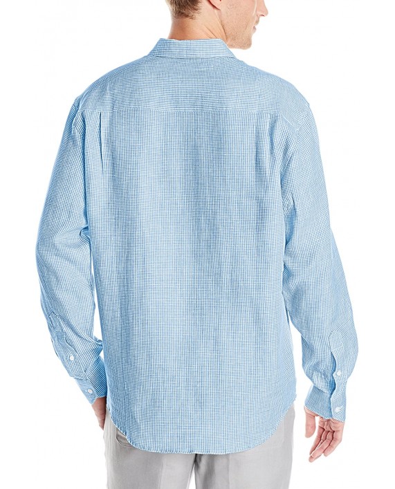 Cubavera Men's Long Sleeve 100% Linen Gingham Shirt with Pintuck Detail at Men’s Clothing store