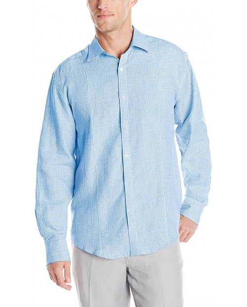 Cubavera Men's Long Sleeve 100% Linen Gingham Shirt with Pintuck Detail at  Men’s Clothing store