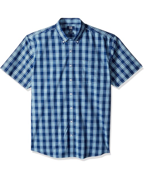 Cutter & Buck Men's Big & Tall Short Sleeve Strive Shadow Plaid Button Up Shirt at  Men’s Clothing store