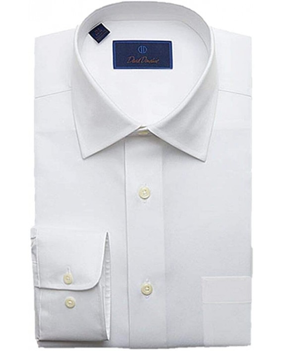 David Donahue Men's Twill Regular Fit Dress Shirt White at Men’s Clothing store