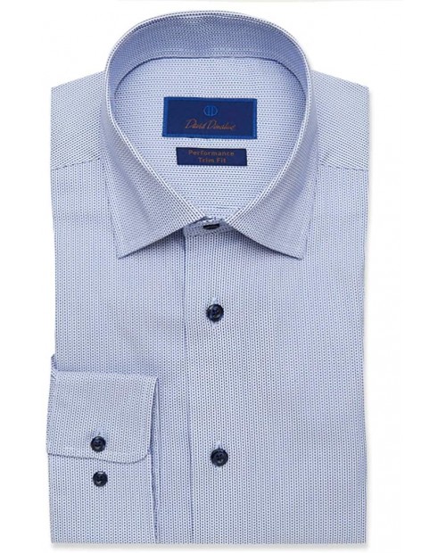 David Donahue Trim Fit Blue Tonal Dobby Performance Dress Shirt White Blue 16.5 x 34-35 at  Men’s Clothing store