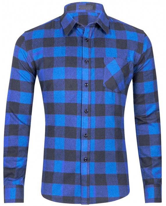 DOKKIA Men's Dress Long Sleeve Fitted Buffalo Plaid Checkered Flannel Shirt at Men’s Clothing store