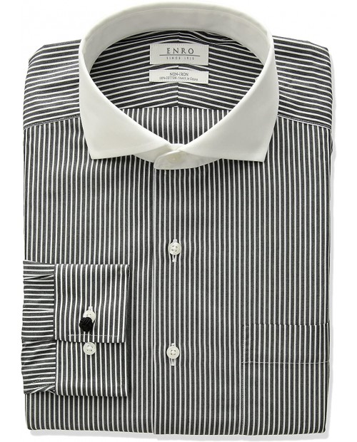 Enro Men's Classic Fit Non-Iron Cotton Stripe Dress Shirt Black 16.5 Neck 32-33 Sleeve at Men’s Clothing store