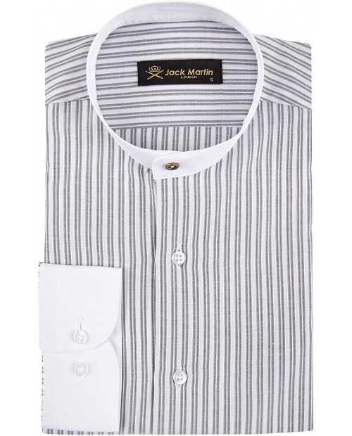 Jack Martin - Collarless Grandad Collar - Black Two Tone Stripe Shirt. Mens 1920s Wedding & Smart Casual Shirts at  Men’s Clothing store