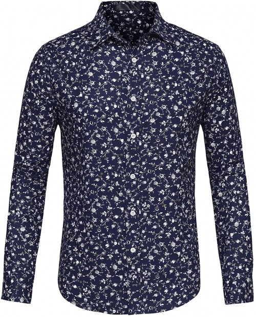 Lars Amadeus Men's Floral Dress Shirts Long Sleeve Casual Button Down Shirts 100% Cotton at  Men’s Clothing store