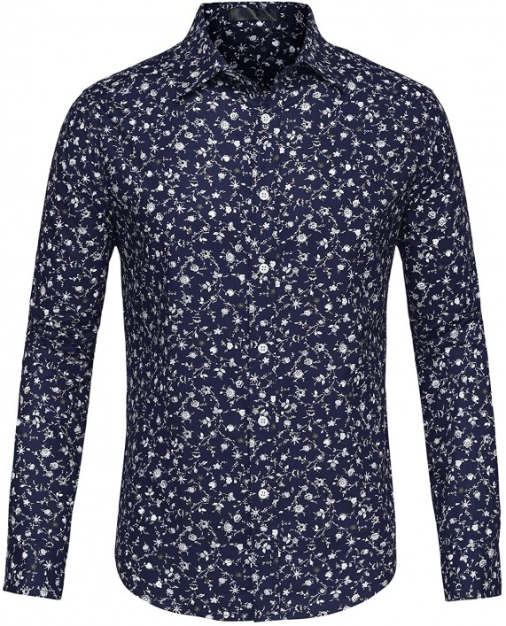 Lars Amadeus Men's Floral Dress Shirts Long Sleeve Casual Button Down Shirts 100% Cotton at Men’s Clothing store