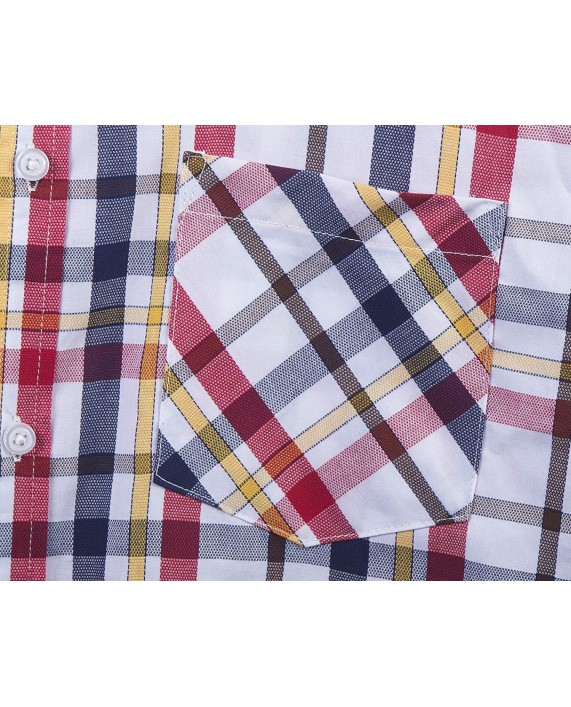 Men Plaid Cotton Casual Short Sleeve Button Down Dress Shirts Beige at Men’s Clothing store