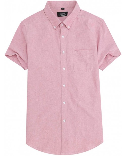 P.S.M Mens Dress Shirts Regular Fit Oxford Short Sleeve with Pocket at  Men’s Clothing store