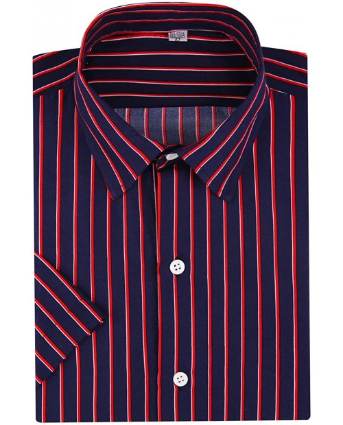 SPAREE Men's Business Short Sleeve Vertical Striped Dress Shirts Navy Blue Red Medium at  Men’s Clothing store
