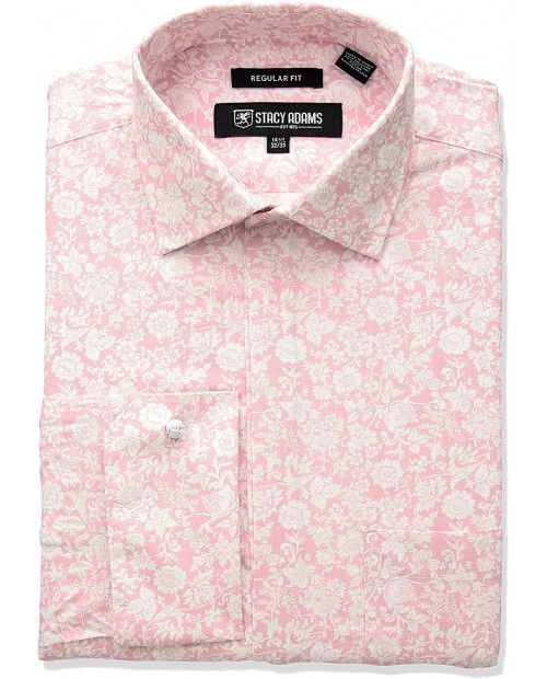 STACY ADAMS Men's Roses Classic FIT Dress Shirt Pink 16 Neck 34-35 Sleeve at Men’s Clothing store