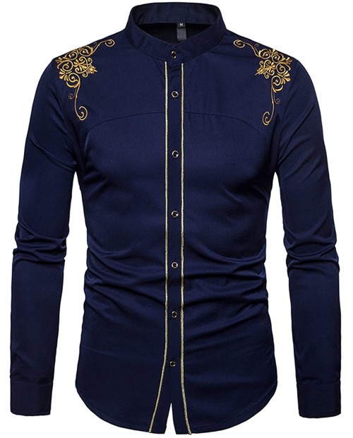 WHATLEES Men's Dress Shirt Casual Long Sleeve Slim Fit Button Down Floral Embroidery Shirts at  Men’s Clothing store