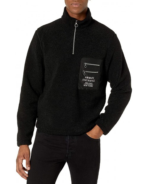 AX Armani Exchange Men's Sherpa Logo Pocket Quarter Zip Pullover at  Men’s Clothing store