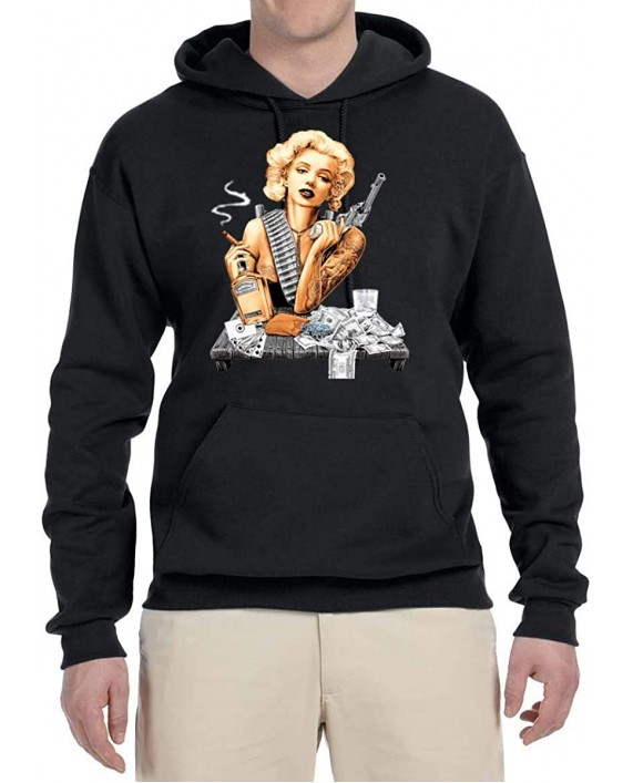 Marilyn Monroe Retro Smoking Revolver Whiskey Hustler | Mens Streetwear Hooded Sweatshirt Graphic Hoodie at Men’s Clothing store