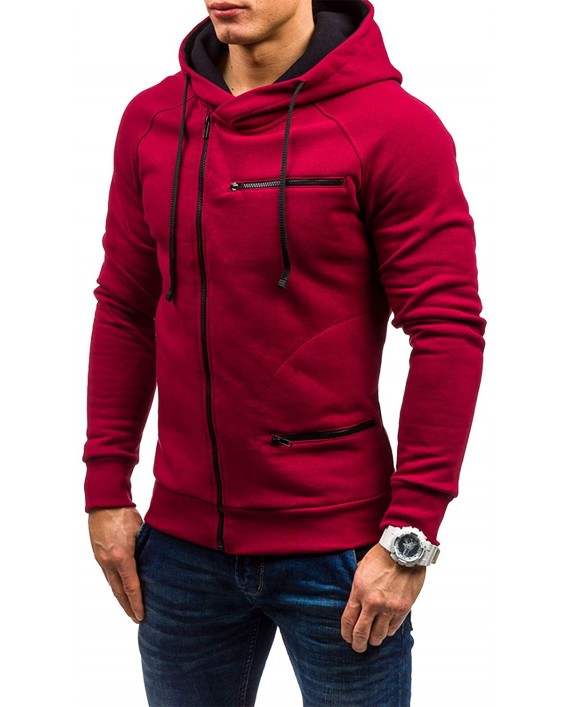 Mens Fashion Zip Hooded Sweatshirt - Long Sleeve Casual Solid Color Fashion Sweatshirt