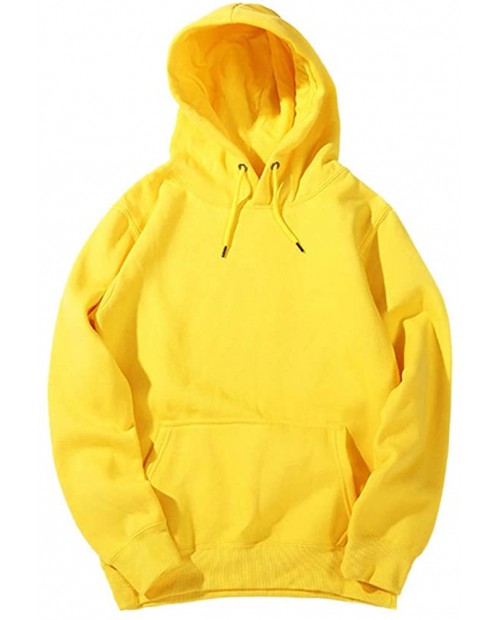 Men's Pullover Hoodies Sport Slim Fit Sweatshirts Solid Color Shirt Lightweight Tops yellow L