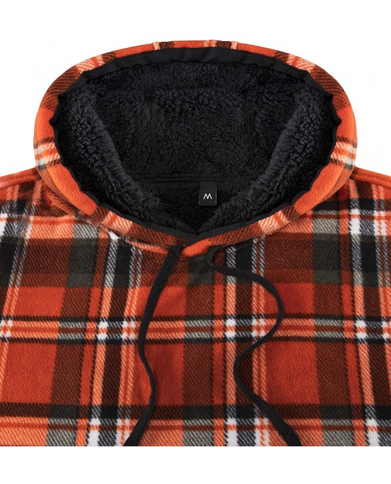 Men's Sherpa Lined Pullover Hoodie Flannel Plaid Fleece Hooded Sweatshirt