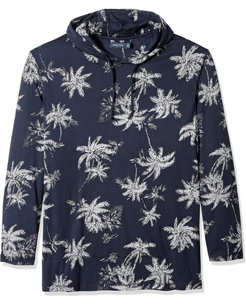 Nautica Men's Big and Tall Long Sleeve Palm Print Jersey Hoodie Shirt Navy 3X-Large at Men’s Clothing store