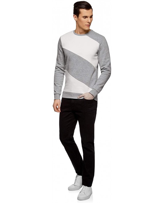 oodji Ultra Men's Round Neck Sweatshirt with Contrast Details Grey US 36-38 EU 46-48 S at Men’s Clothing store