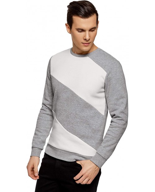 oodji Ultra Men's Round Neck Sweatshirt with Contrast Details Grey US 36-38 EU 46-48 S at Men’s Clothing store