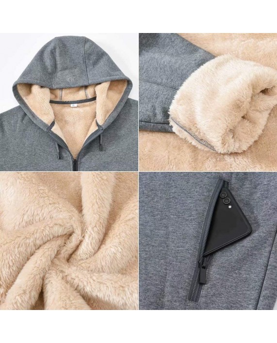 Pdbokew Men's Fleece Hoodie Drawstring Full Zip Sweatshirt with Fur Lined Sleeves at Men’s Clothing store