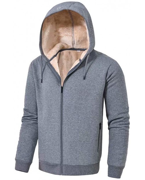 Pdbokew Men's Fleece Hoodie Drawstring Full Zip Sweatshirt with Fur Lined Sleeves at  Men’s Clothing store