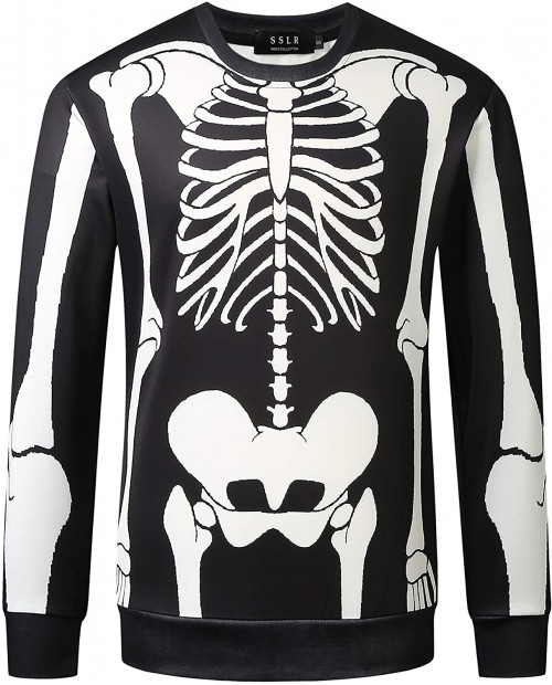 SSLR Men's Fun Printed Crew Neck Pumpkins Sweatshirt Long Sleeve Skeleton Sweatshirt Halloween Sweatshirts at Men’s Clothing store