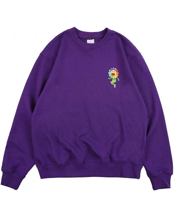 Sun Flower Cartoon Printing Sweatshirts Rainbow Letter Logo Hip Hop Rapper Hoodies Cotton Long Sleeve Pullover at Men’s Clothing store